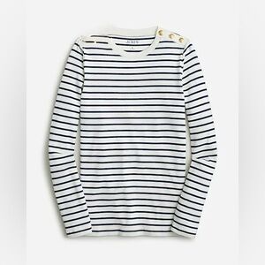 J. Crew Perfect-Fit LS Crewneck Tee w Buttons Navy Blue White Stripes Size Small